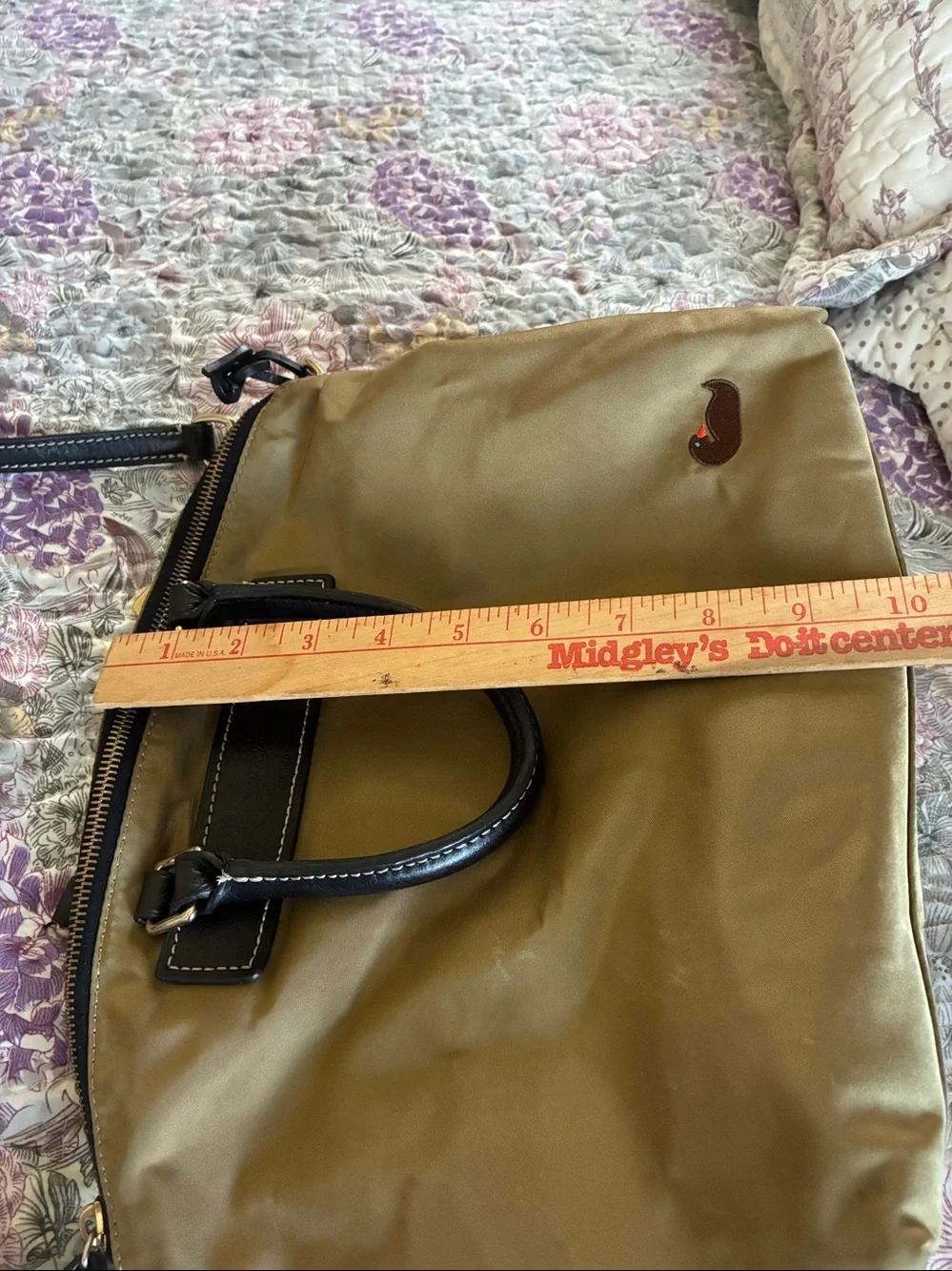 Olive Green Messenger Bag with Black Trim and Adjustable Strap